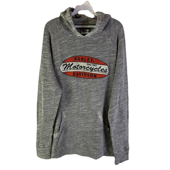 VTG 90s Harley Davidson Spell Out Shield Lightweight Hooded Sweatshirt - Picture 1 of 7